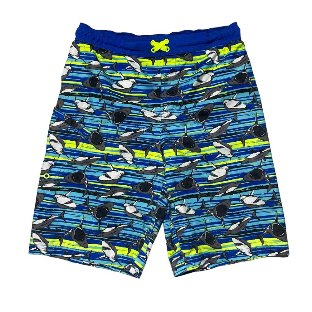 Wonder Nation XL 14-16 shark print swim trunks blue green